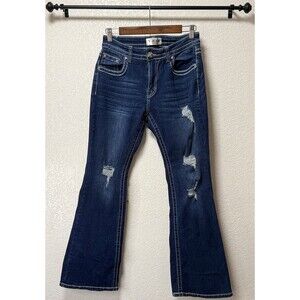 Y Jeans Los Angeles Womens 9/10 Bootcut Distressed Stretch Blue Jeans Bling